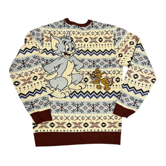 Tom & Jerry Sweater Fair Isle Cartoon Knit Pullover Unisex (S) Retro Sweater - Picture 2 of 5